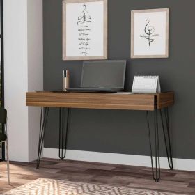 Mahogany 1-Drawer Rectangle Writing Desk with Hairpin Legs (Color: as Pic)